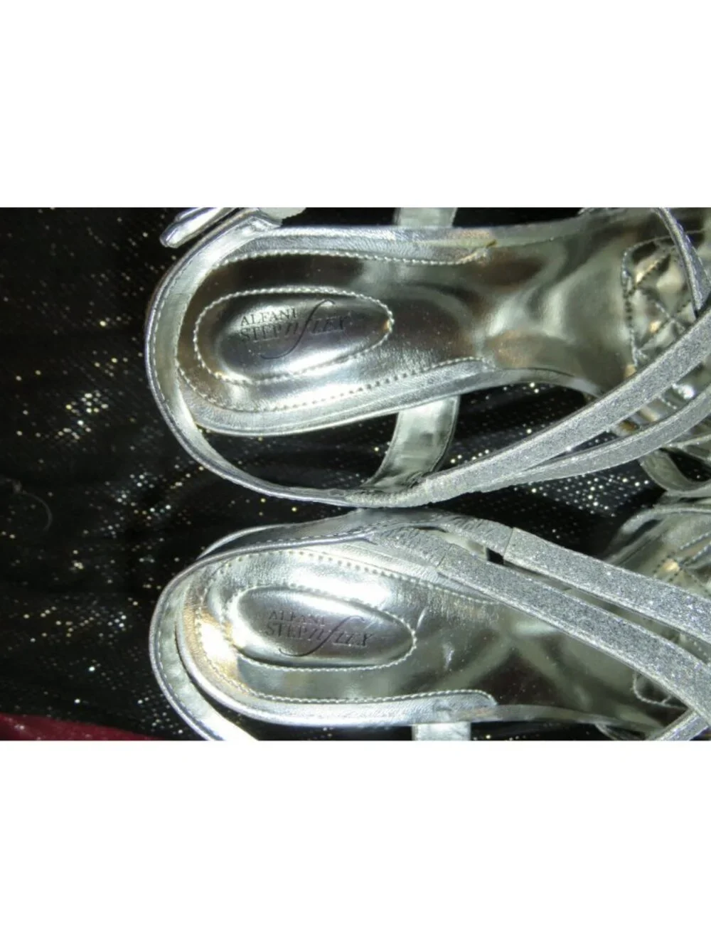 Alfani Alisa Metallic Silver Italian Leather Open Toe Glitter Slingback Heel 8.5